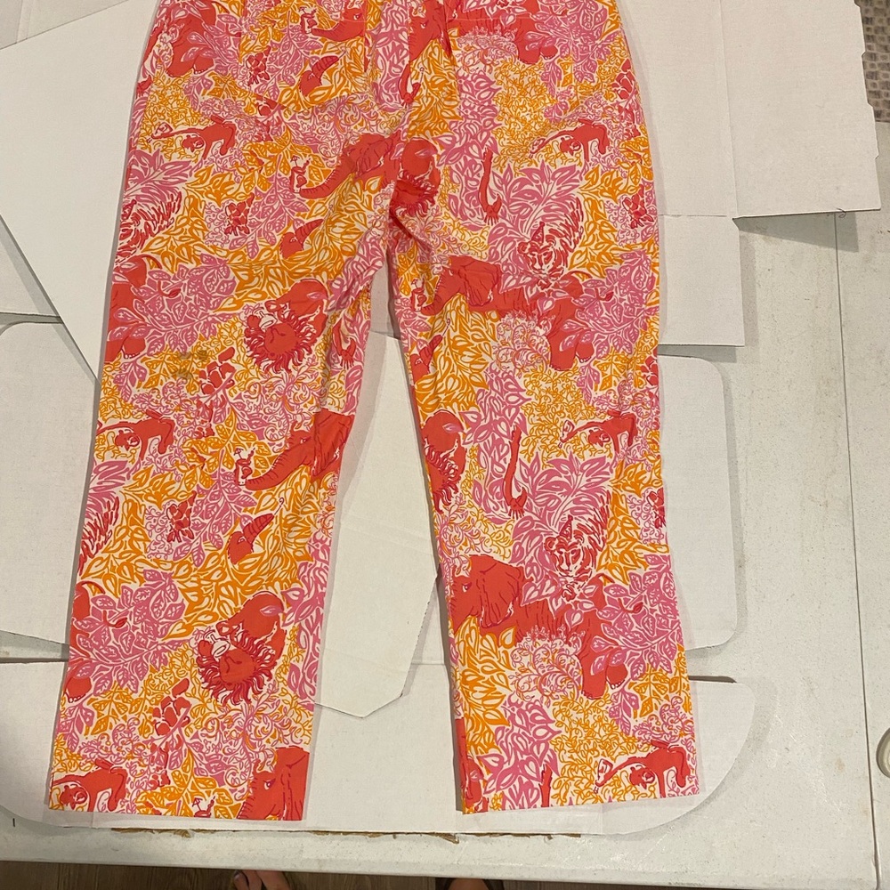Lilly Pulitzer Vintage cropped pant Pink Orange elephant monkey lion size 10 - Picture 9 of 9